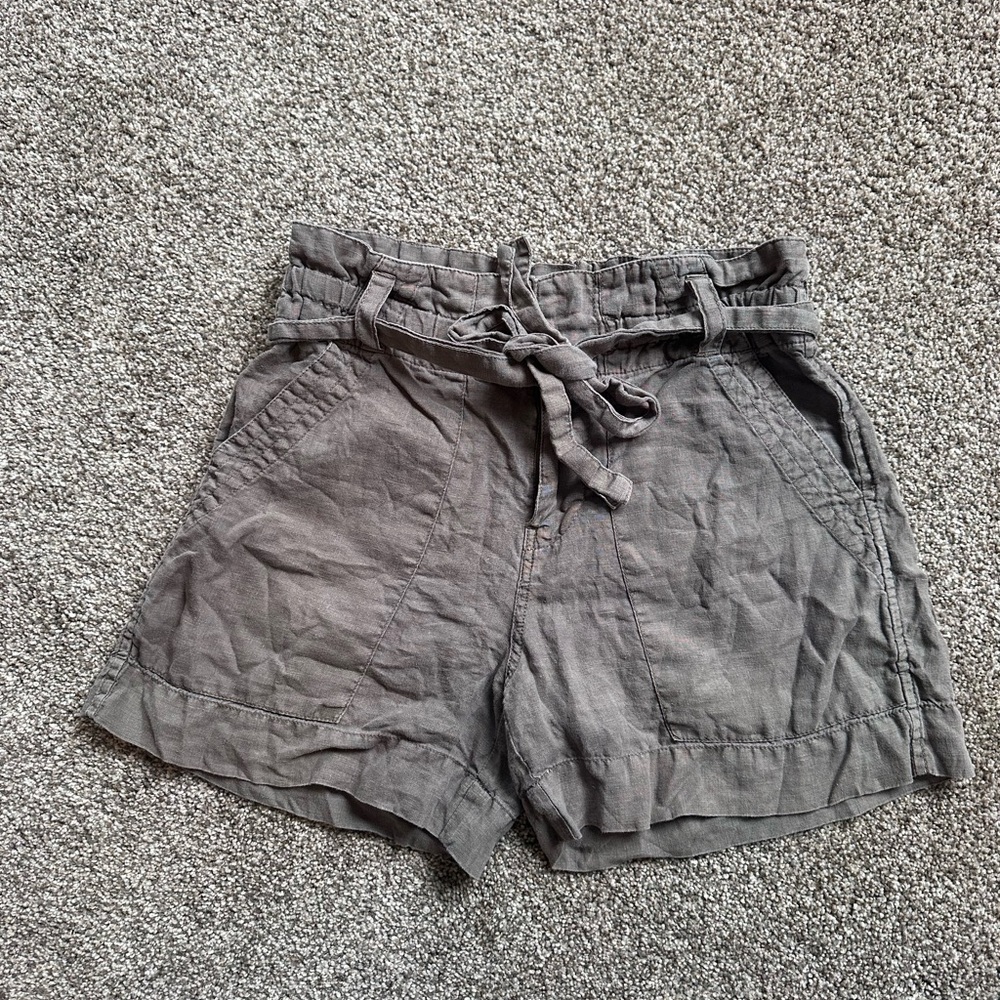 Joie Slate Gray High-Waist Tie-Belt Linen Blend Shorts